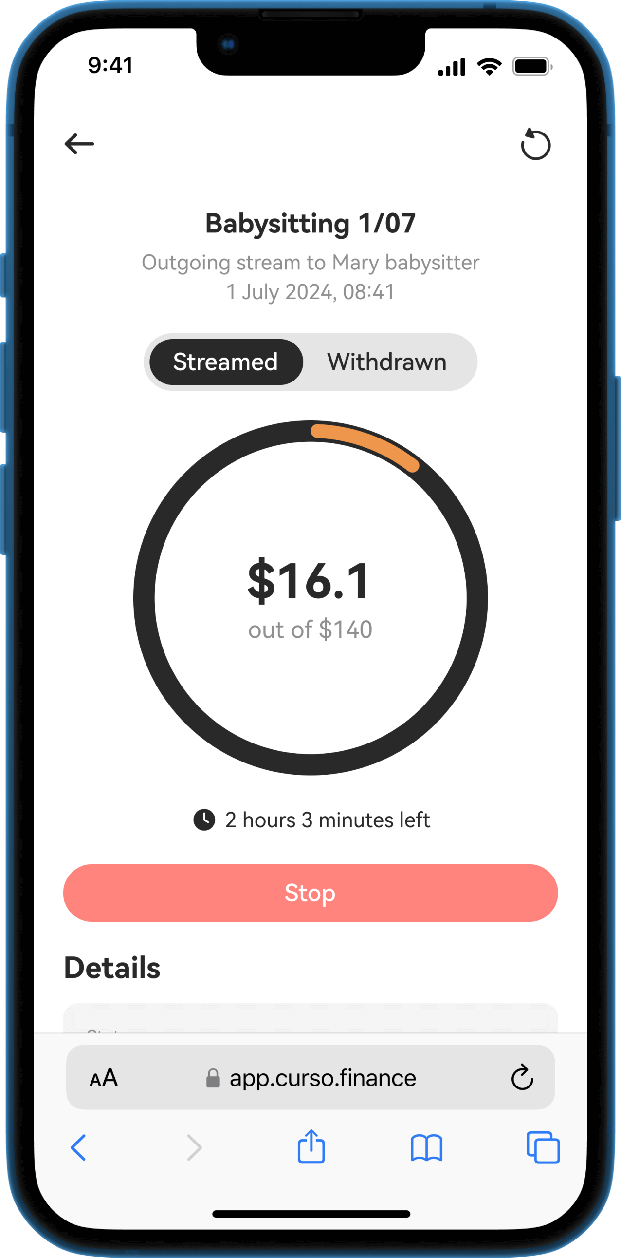 Screenshot of the stream page of the CURSO web3 application